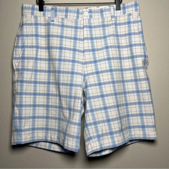 Footjoy Men Performance Shorts 34" White‎ Blue Stripe Golf Outdoor 9" Inseam - Picture 1 of 11